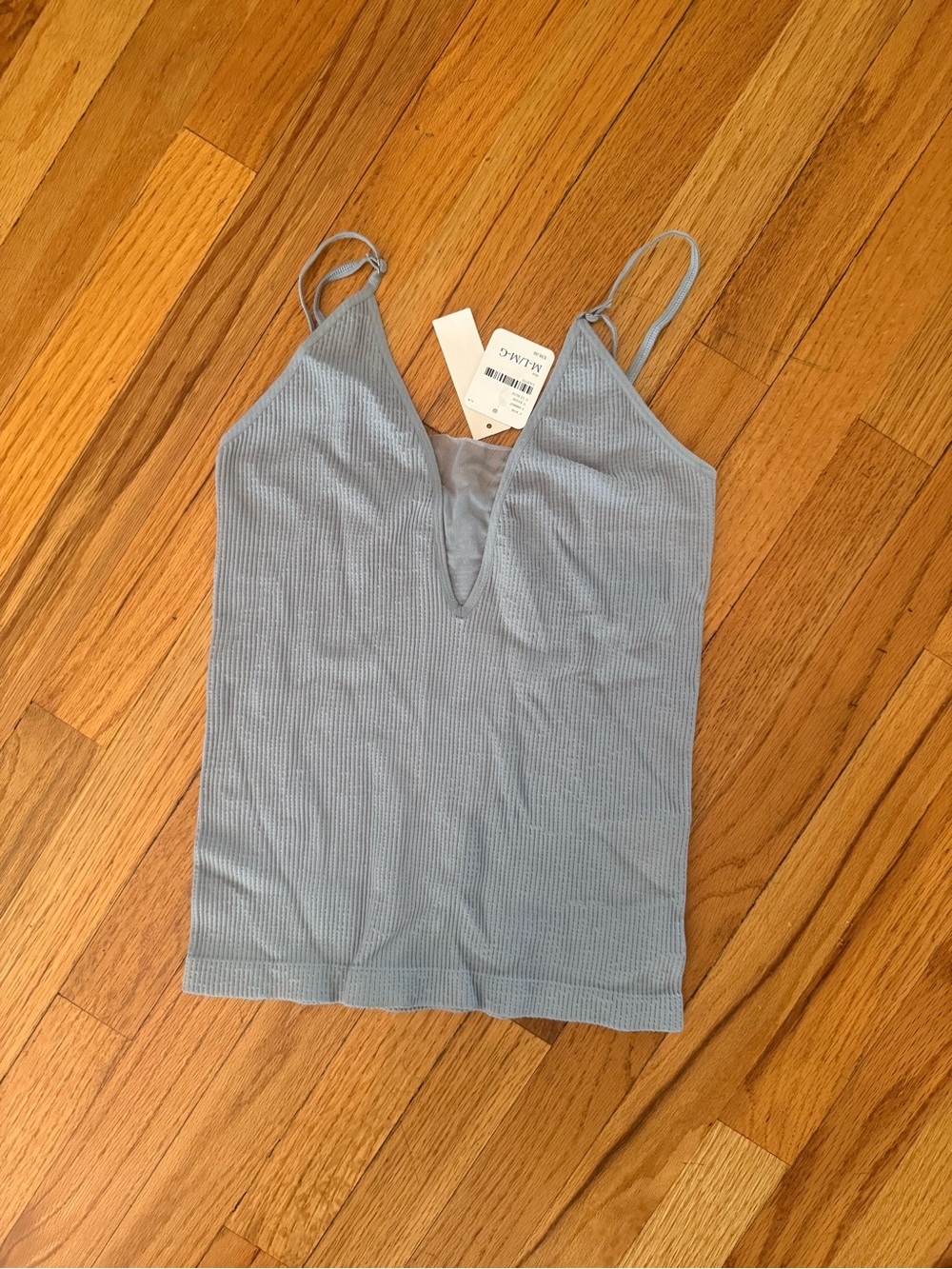 Free People Dusty Blue Ribbed V-Neck Cami Tank
